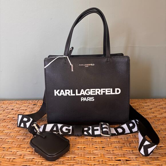 Karl Lagerfeld Handbags - Karl Lagerfeld Spellout Black White NWOT Satchel Purse